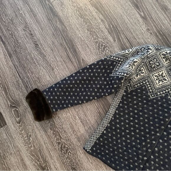 Lauren Ralph Lauren Vintage Faux Fur Fair Isle Zip Up Sweater - Picture 2 of 8